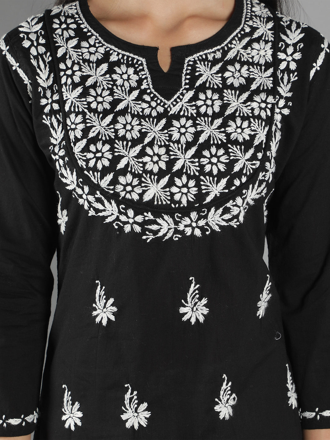 Black-Cotton-Chikan-Kurta-in-White-Embroidery