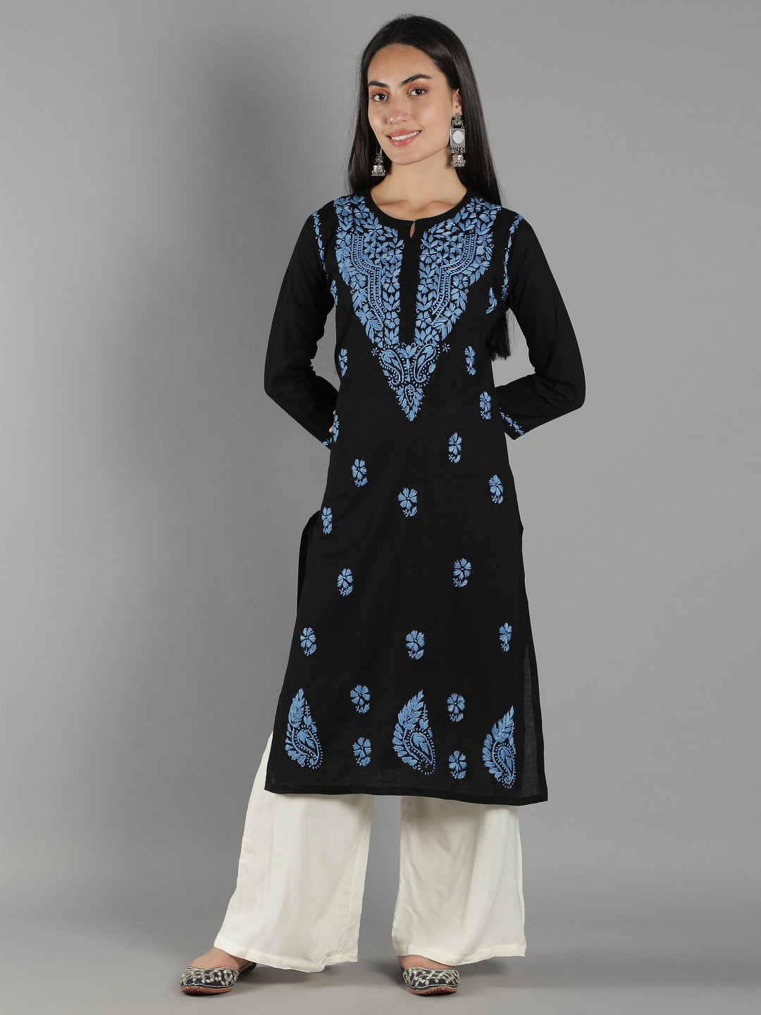 Black-Cotton-Embroidered-Chikankari-Kurta