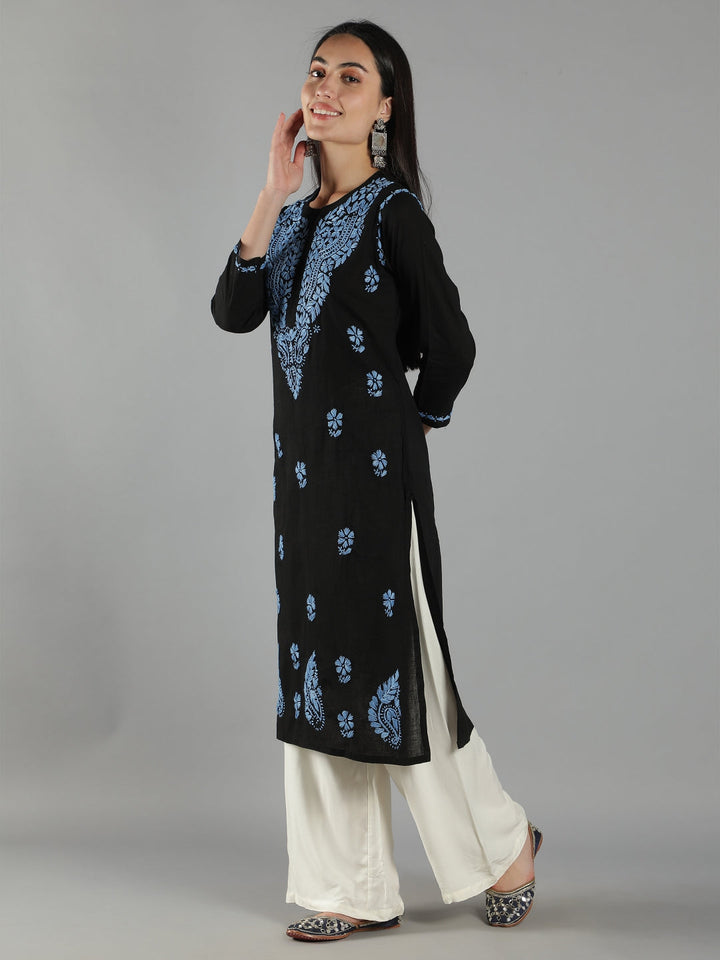 Black-Cotton-Embroidered-Chikankari-Kurta