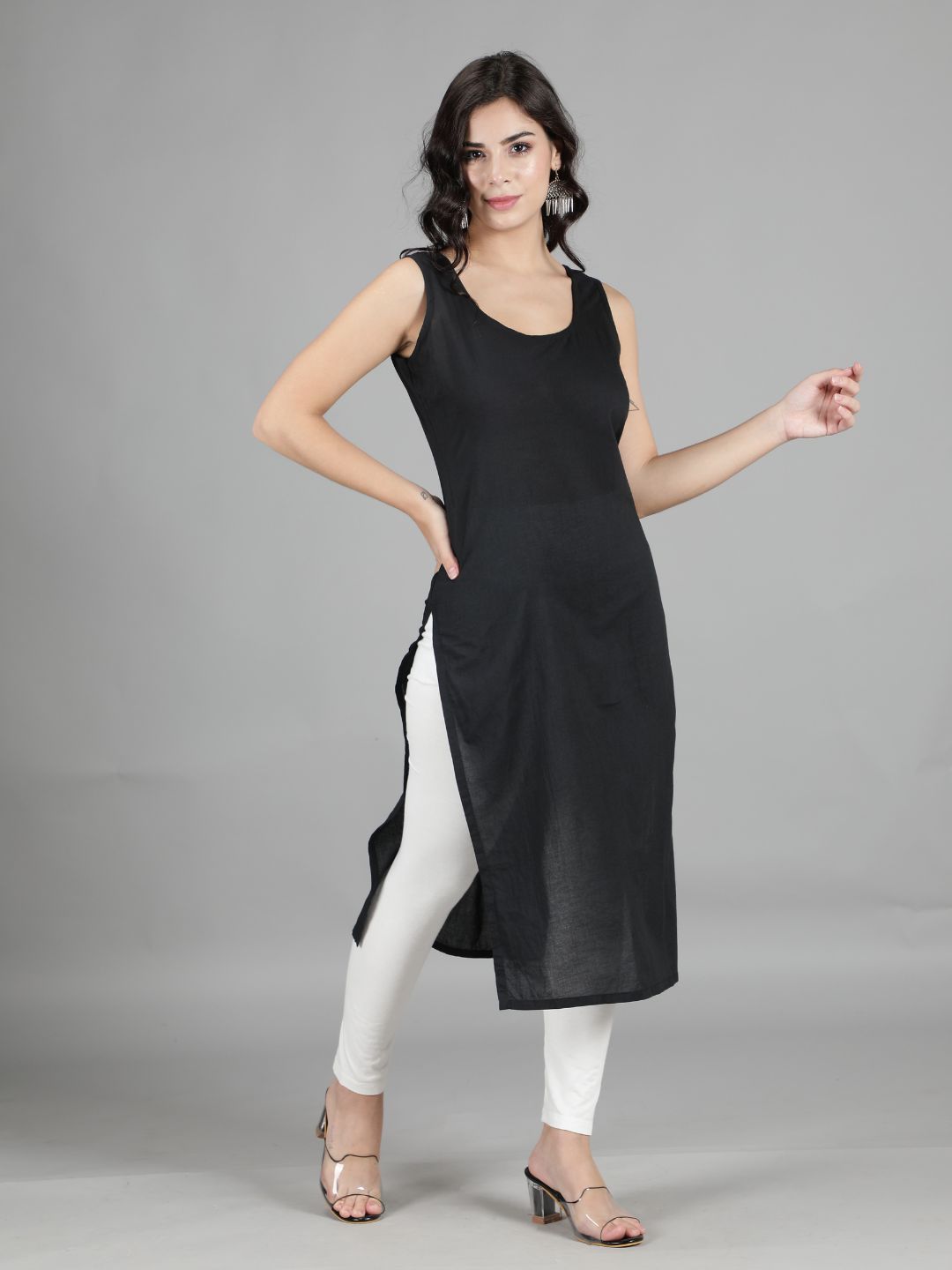 Black Cotton Long Slip for Chikankari Kurta