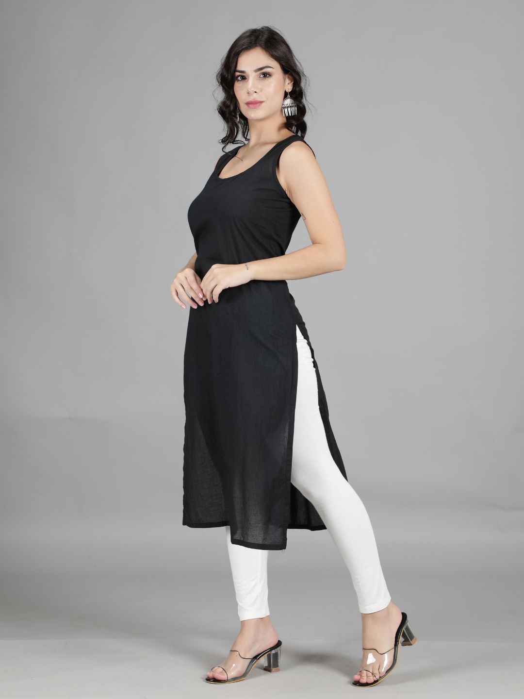Black Cotton Long Slip for Chikankari Kurta
