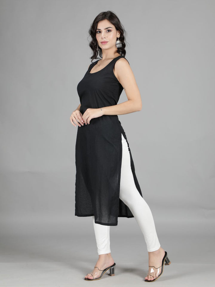 Black Cotton Long Slip for Chikankari Kurta