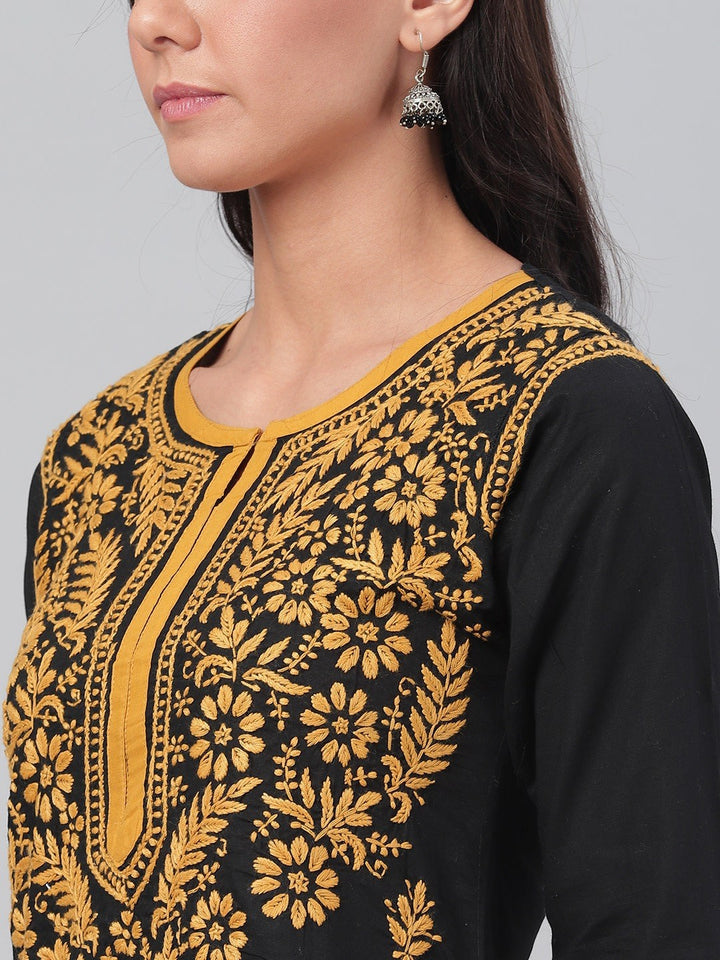 Black-Cotton-Lucknowi-Chikan-Kurta-Only