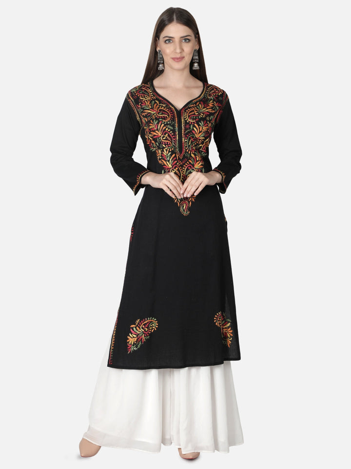 Black-Cotton-Lucknowi-Chikan-Kurti