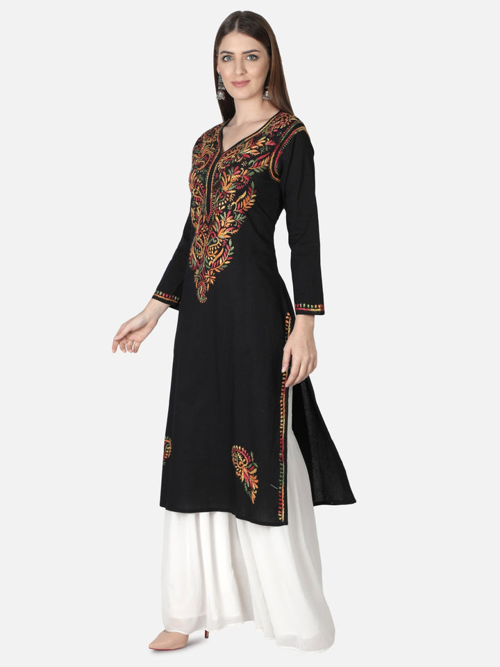 Black-Cotton-Lucknowi-Chikan-Kurti