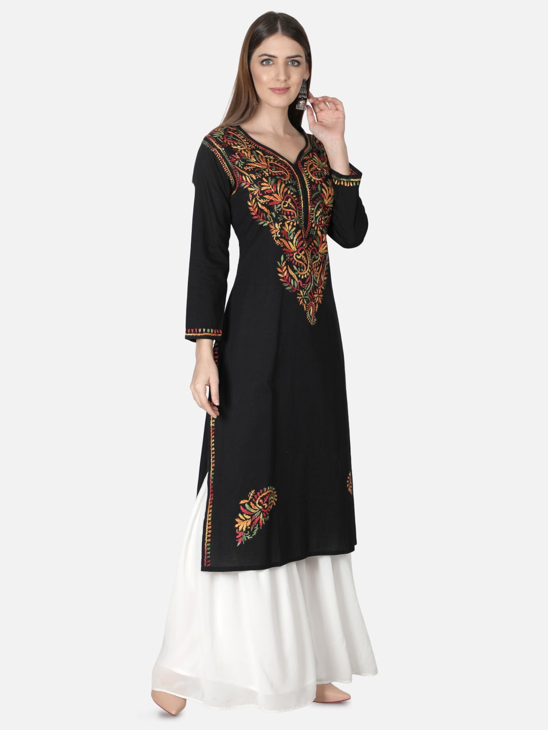 Black-Cotton-Lucknowi-Chikan-Kurti