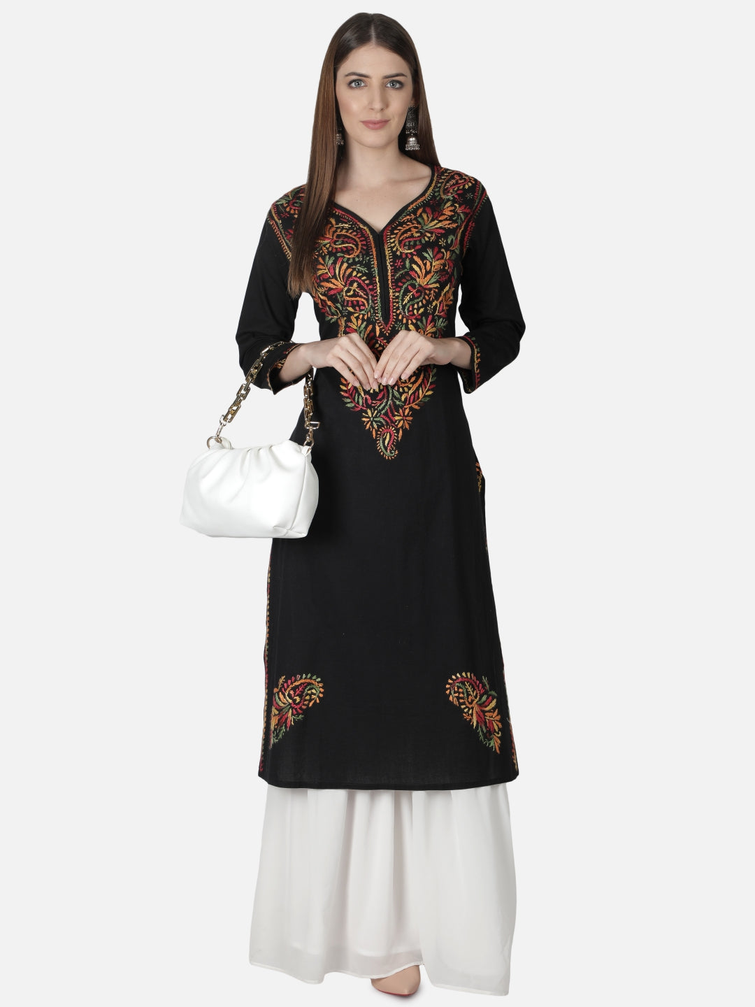 Black-Cotton-Lucknowi-Chikan-Kurti