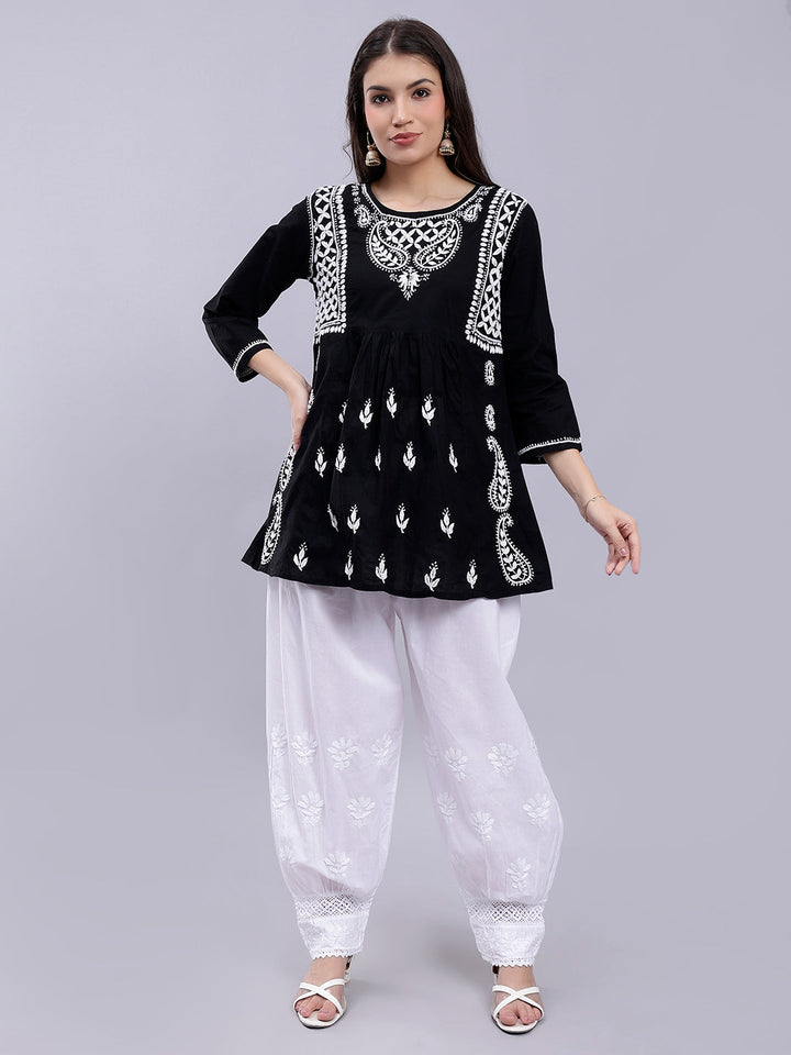 Black Cotton Lucknowi Chikankari Kurta With Palazzo Set