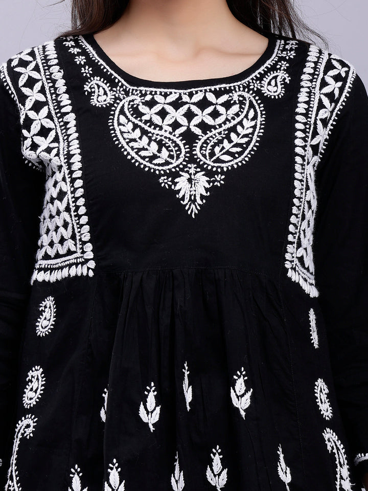 Black Cotton Lucknowi Chikankari Kurta With Palazzo Set