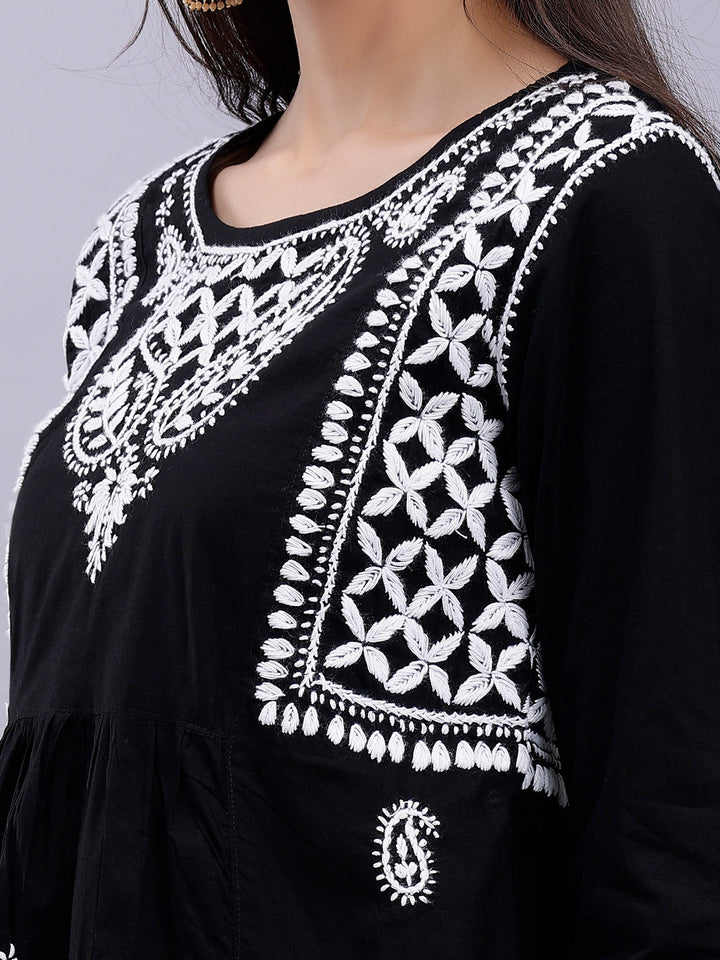 Black Cotton Lucknowi Chikankari Kurta With Palazzo Set