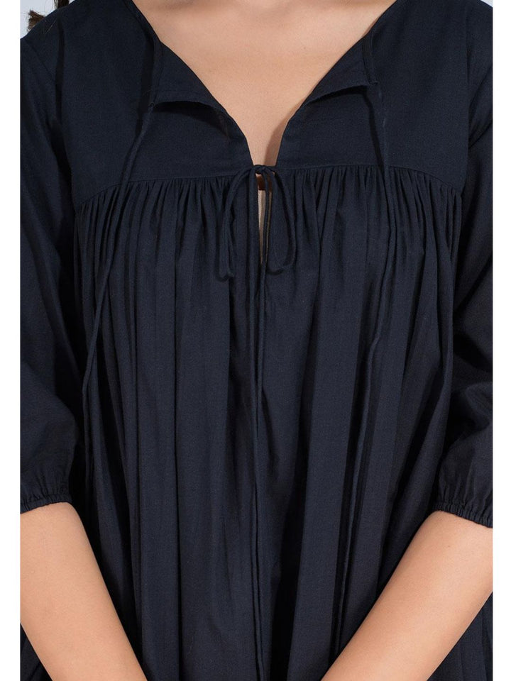Black Cotton Mini Tier Dress