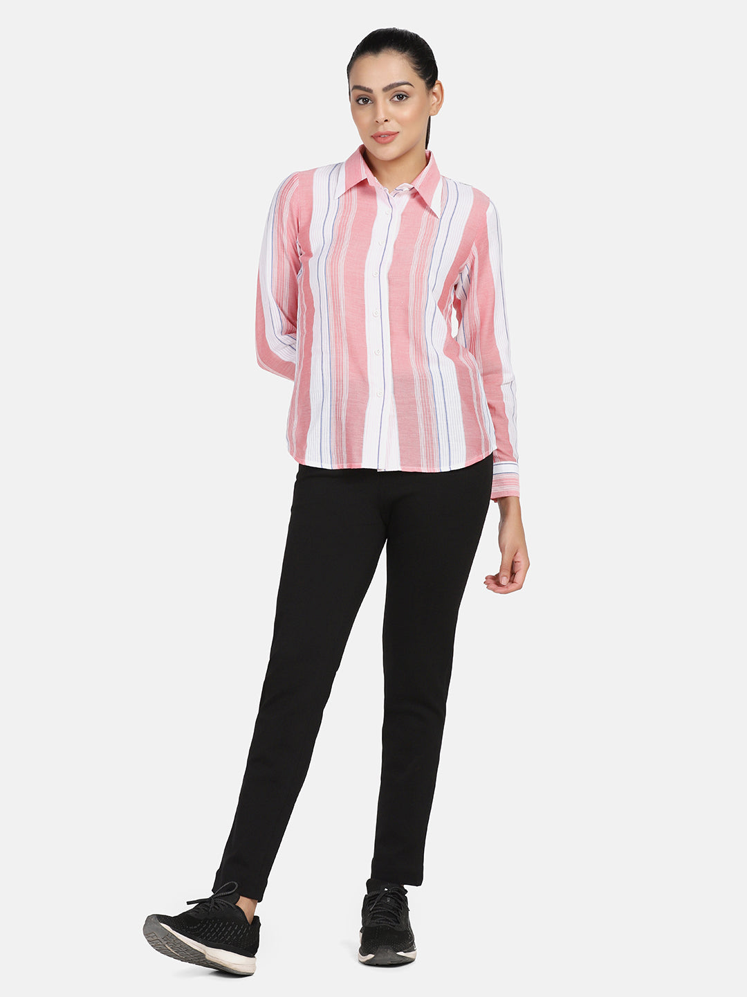 PINK outlets Black & White Striped Shirt Slim Fit Stretch