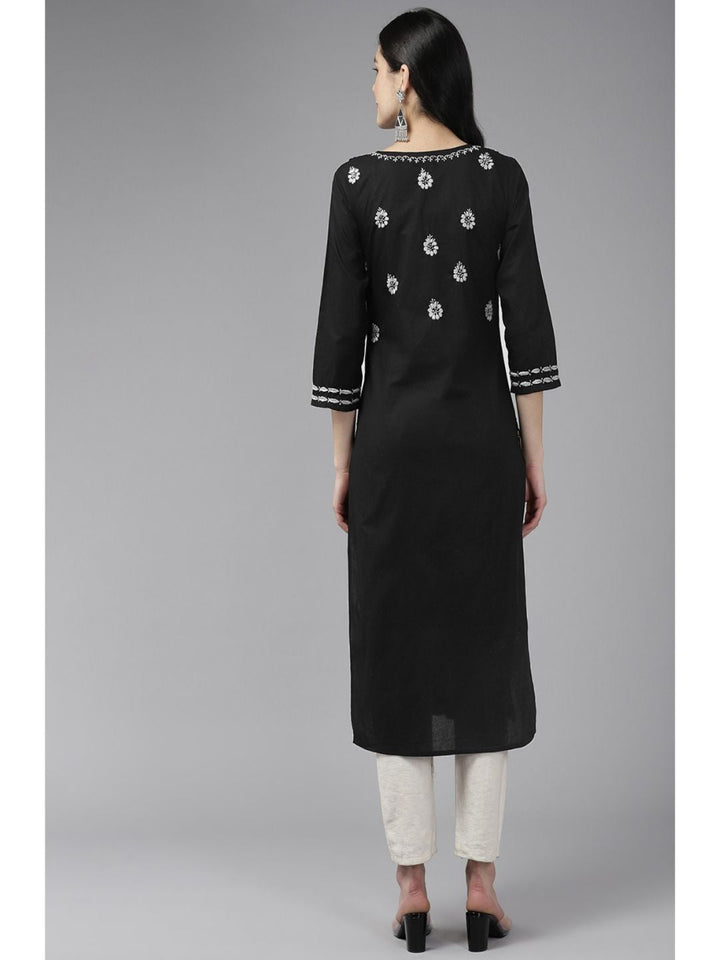 Black Cotton White Thread Chikankari Kurta