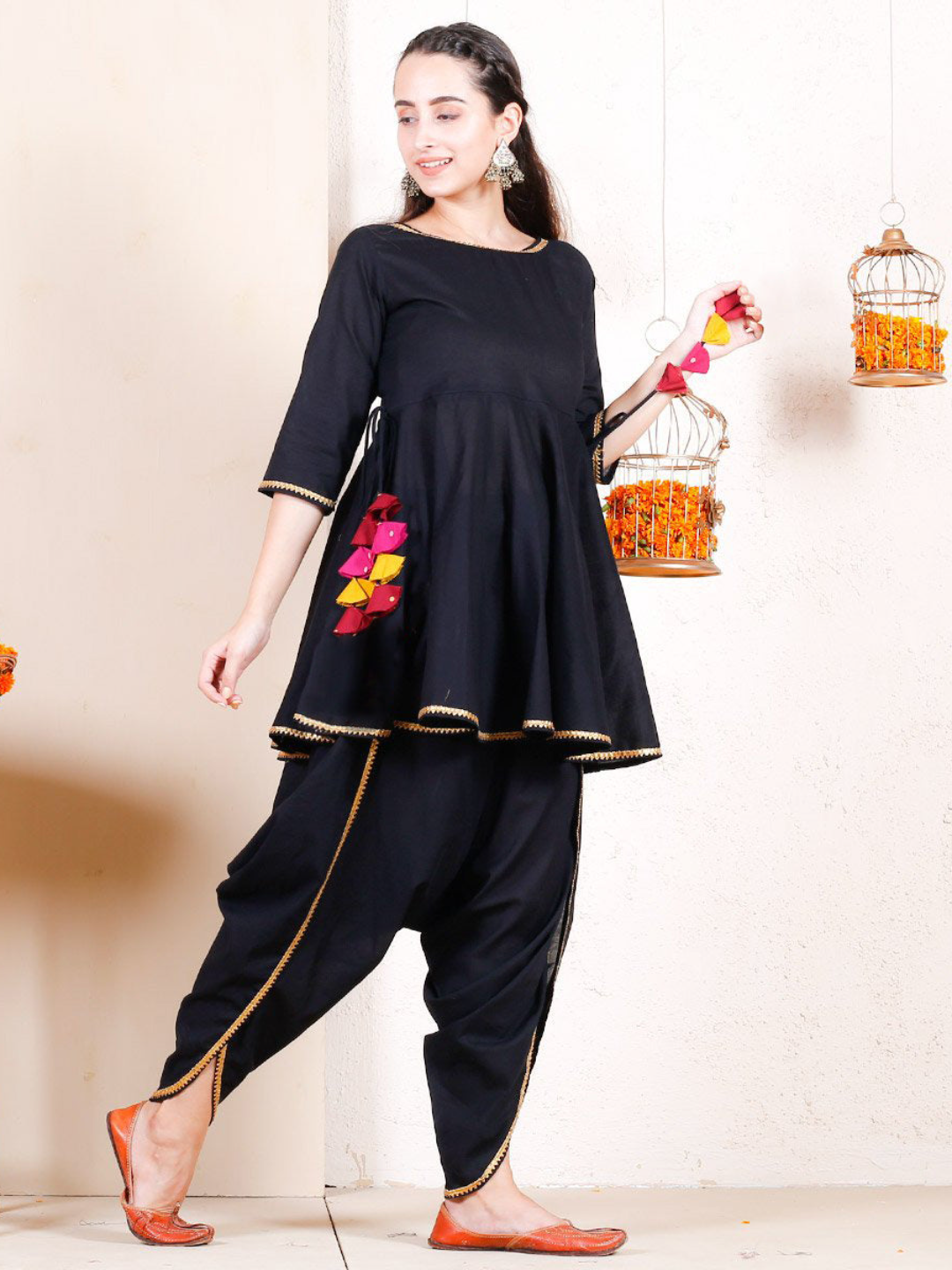 Black Dhoti Peplum Top Set With Dhoti