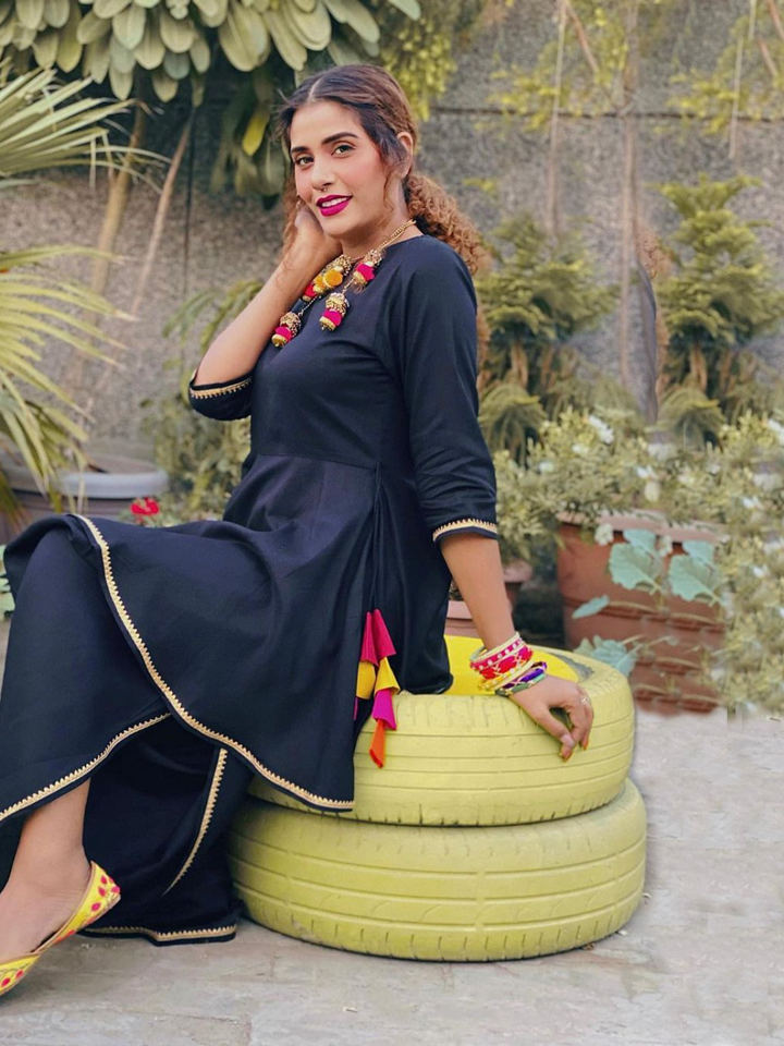 Black Dhoti Peplum Top Set With Dhoti