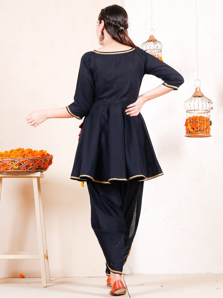 Black Dhoti Peplum Top Set With Dhoti