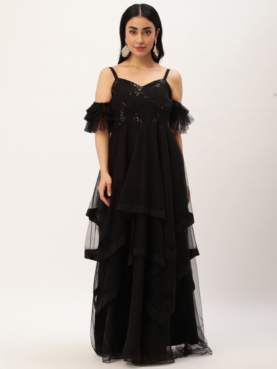 Black cold shoulder gown cheap