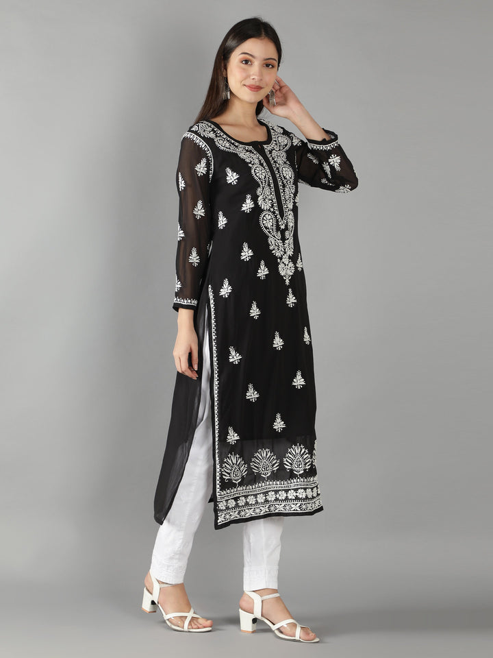 Black Georgette Chikan Kurta & Inner Slip
