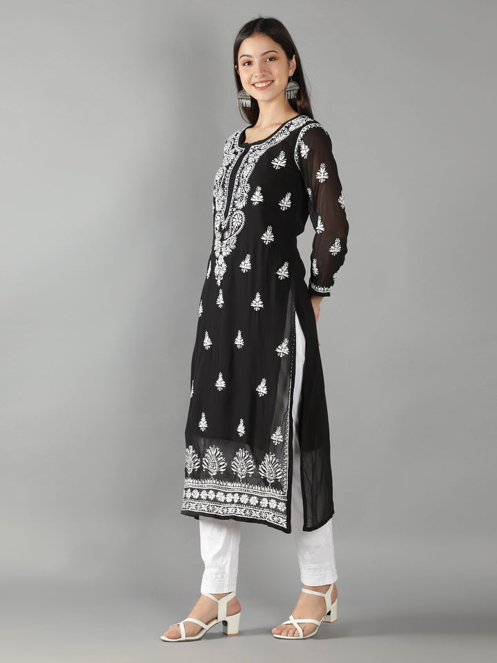 Black Georgette Chikan Kurta & Inner Slip
