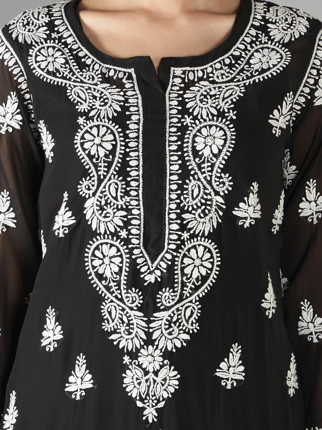 Black Georgette Chikan Kurta & Inner Slip
