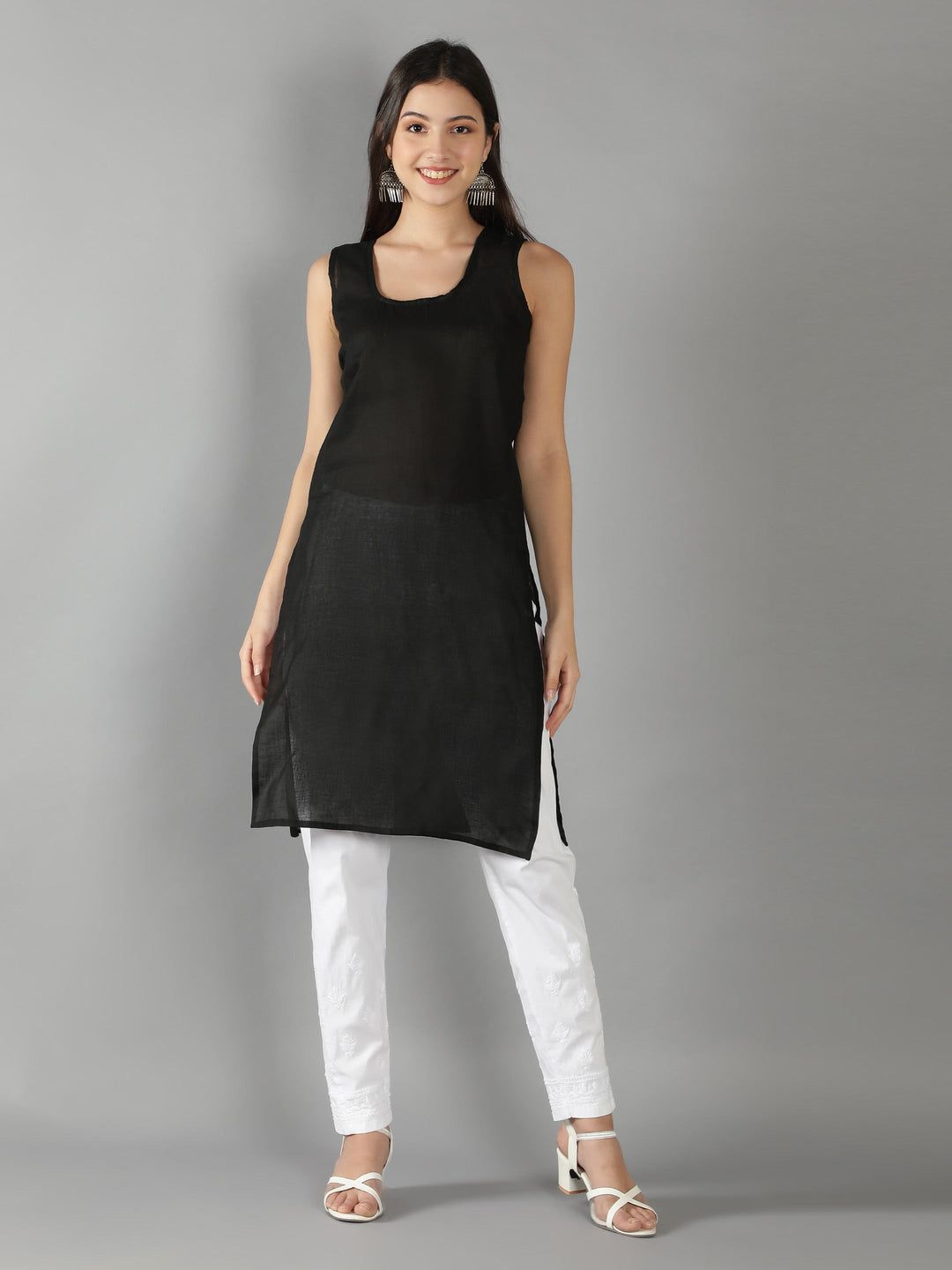 Black Georgette Chikan Kurta & Inner Slip