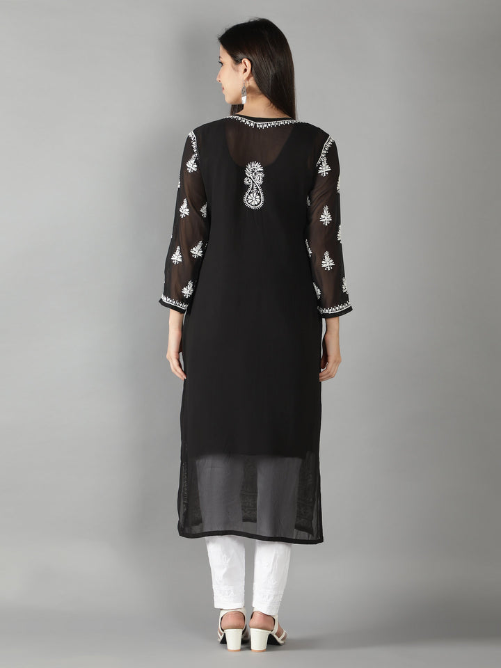 Black Georgette Chikan Kurta & Inner Slip