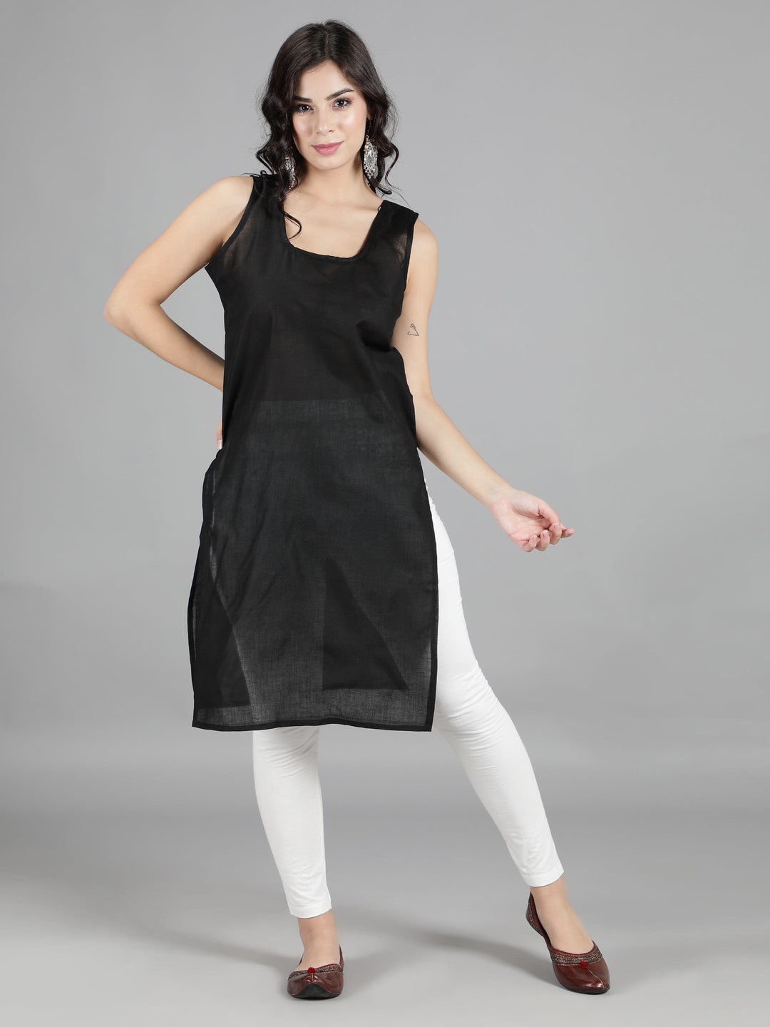 Black Georgette Chikan Kurta & Matching Slip