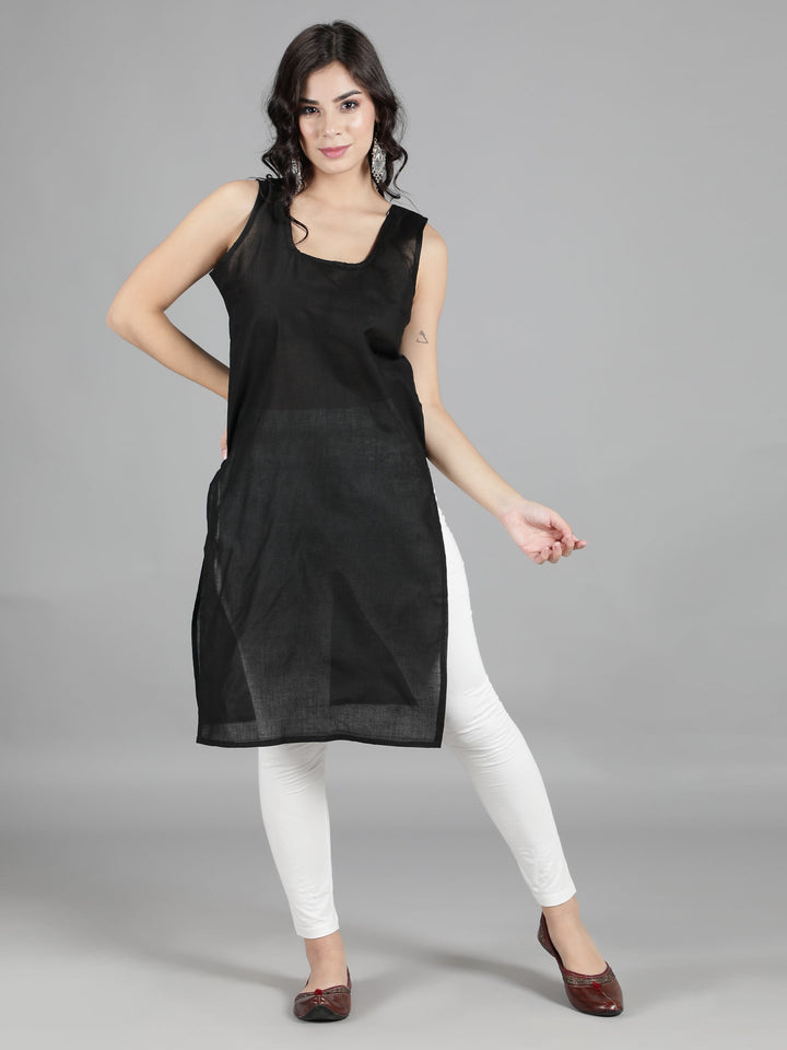 Black Georgette Chikan Kurta & Matching Slip