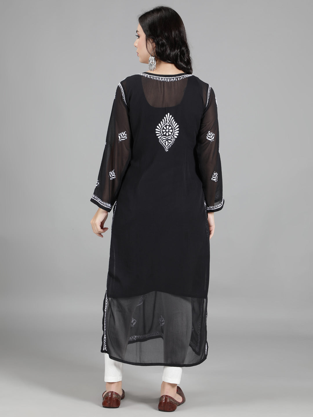 Black Georgette Chikan Kurta & Matching Slip