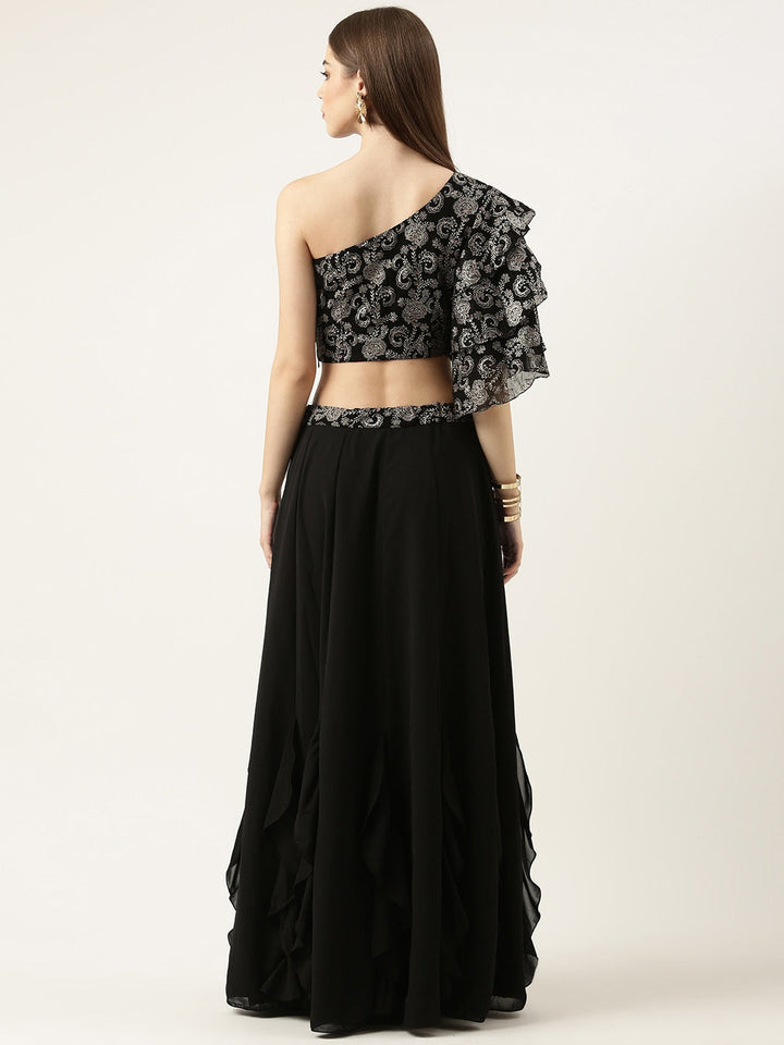 Black Georgette Foil Printed Skirt Set