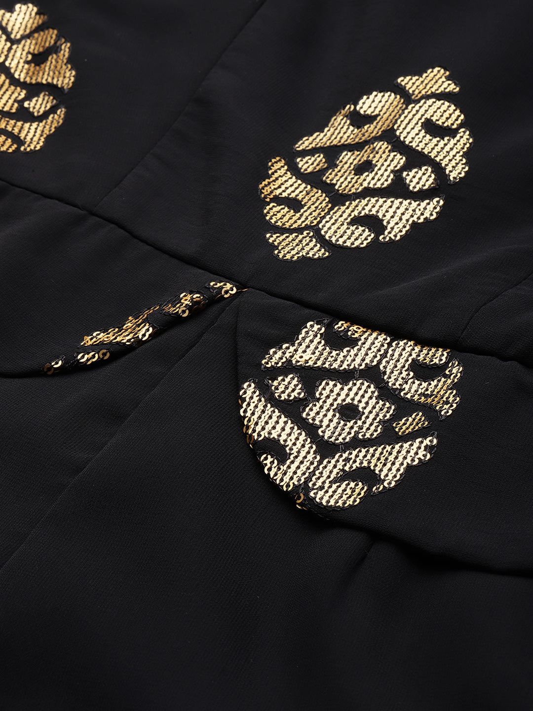 Black Georgette Sequin Embroidered Bodice Jumpsuit