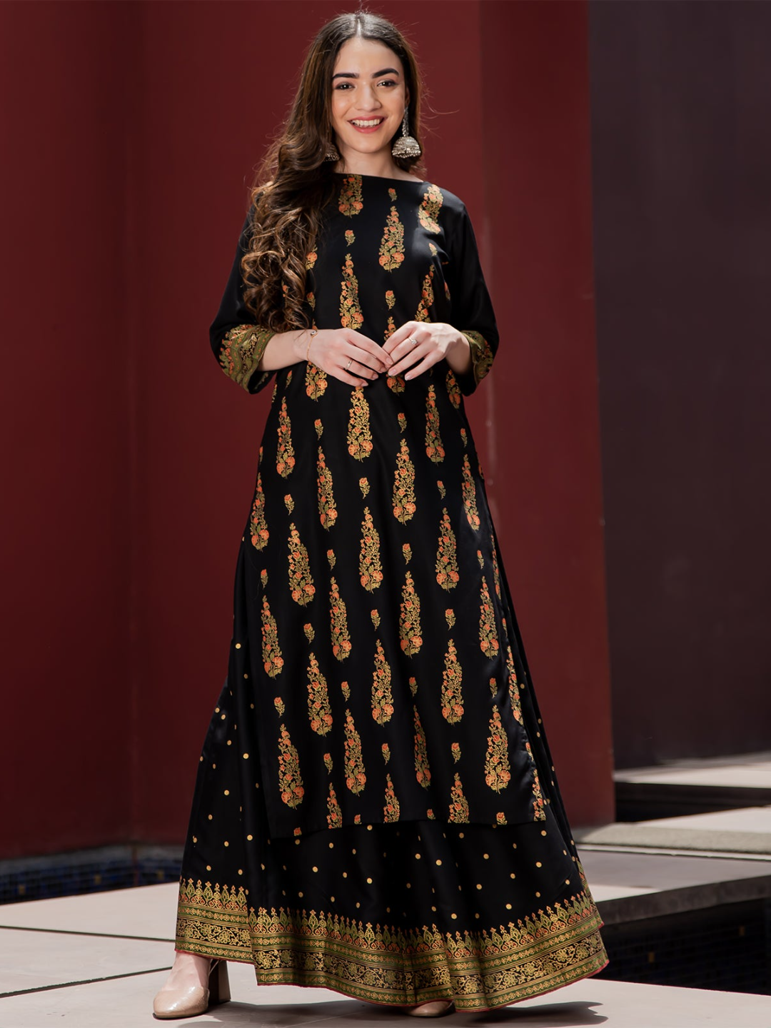 Gold skirt with outlet kurta