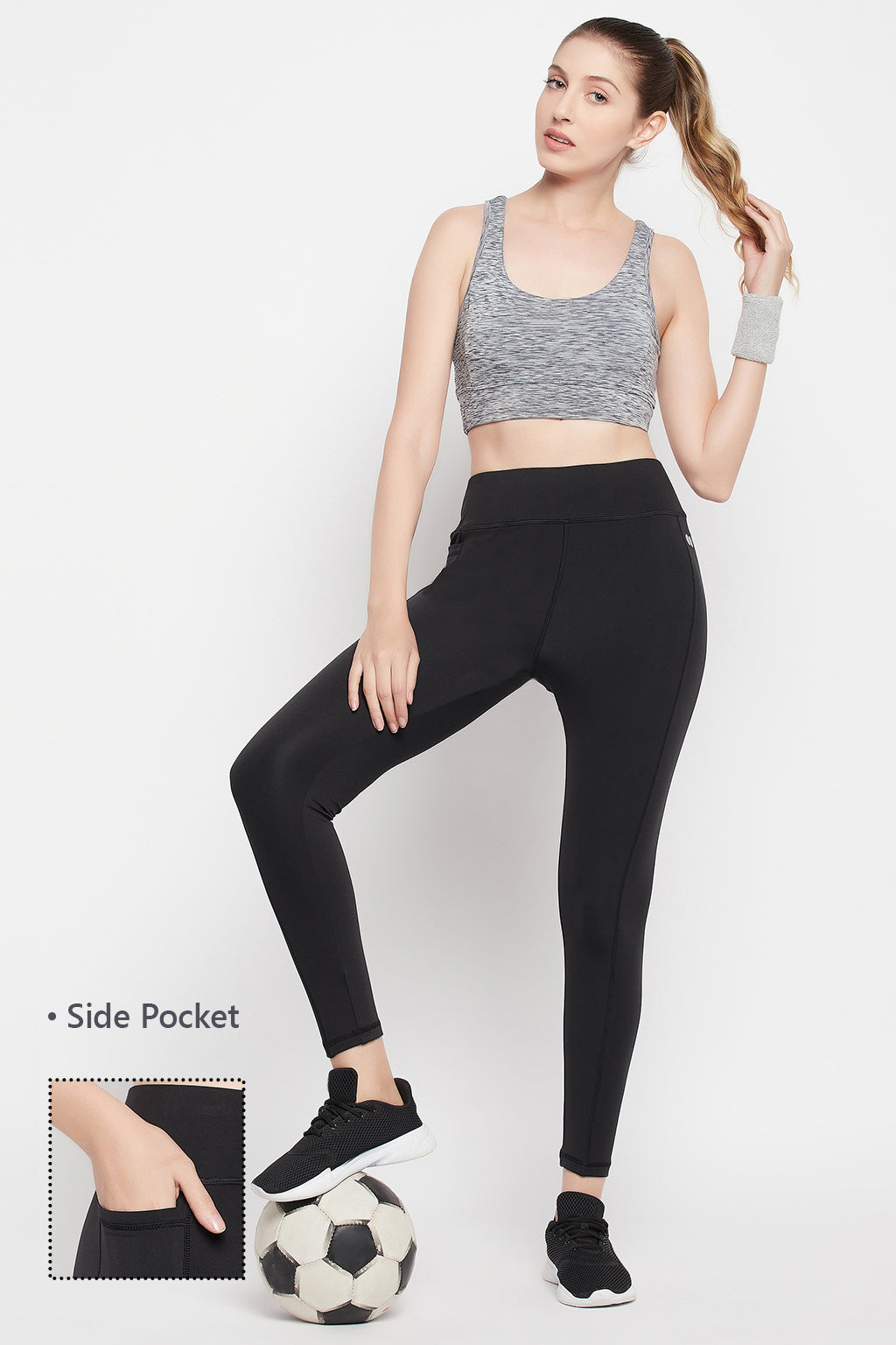 Black High-Rise Active Tights with 2 Side Pockets