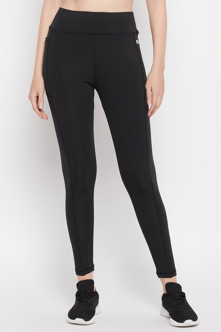Black High-Rise Active Tights with 2 Side Pockets
