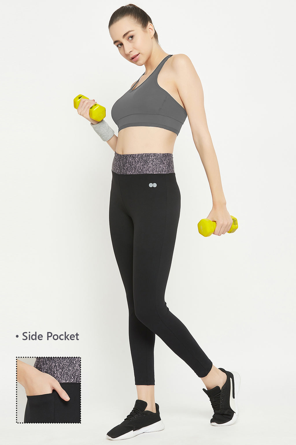 Black High-Rise Active Tights with Side Pocket