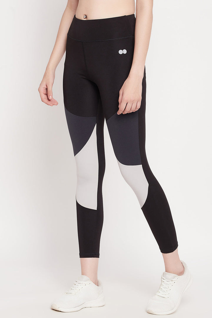 Black High Rise Colourblocked Active Tights