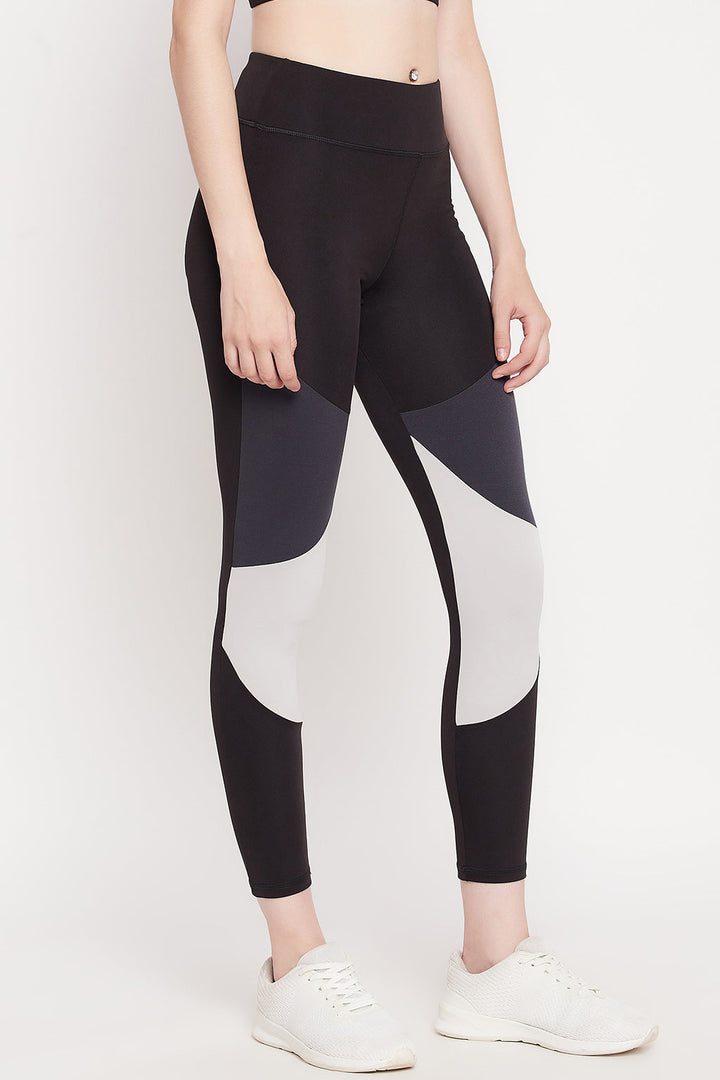 Black High Rise Colourblocked Active Tights