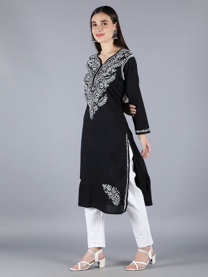 Black-Lucknowi-Chikankari-Straight-Kurta-Set