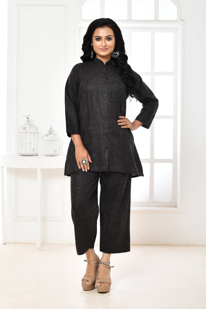 ZERESOUQ-Black-Pure-Khadi-Cotton-Gathered-Co-Ord-Set