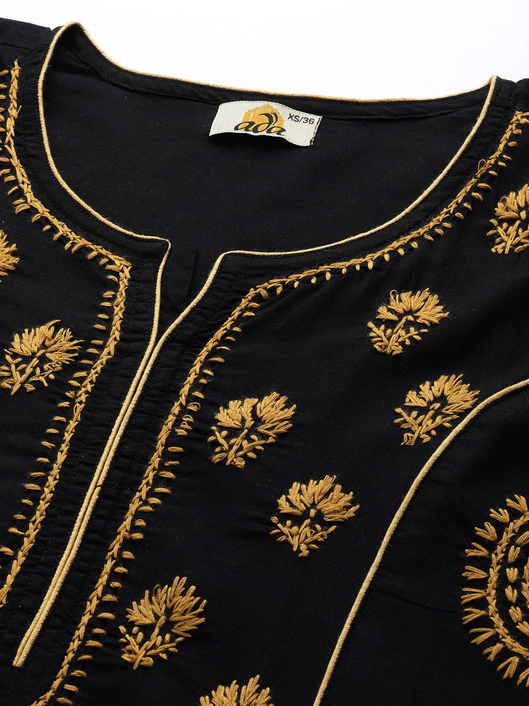 Black & Beige Cotton Artisan Embroidered Chikankari Kurta