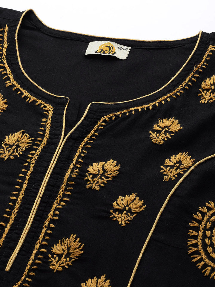 Black & Beige Cotton Artisan Embroidered Chikankari Kurta