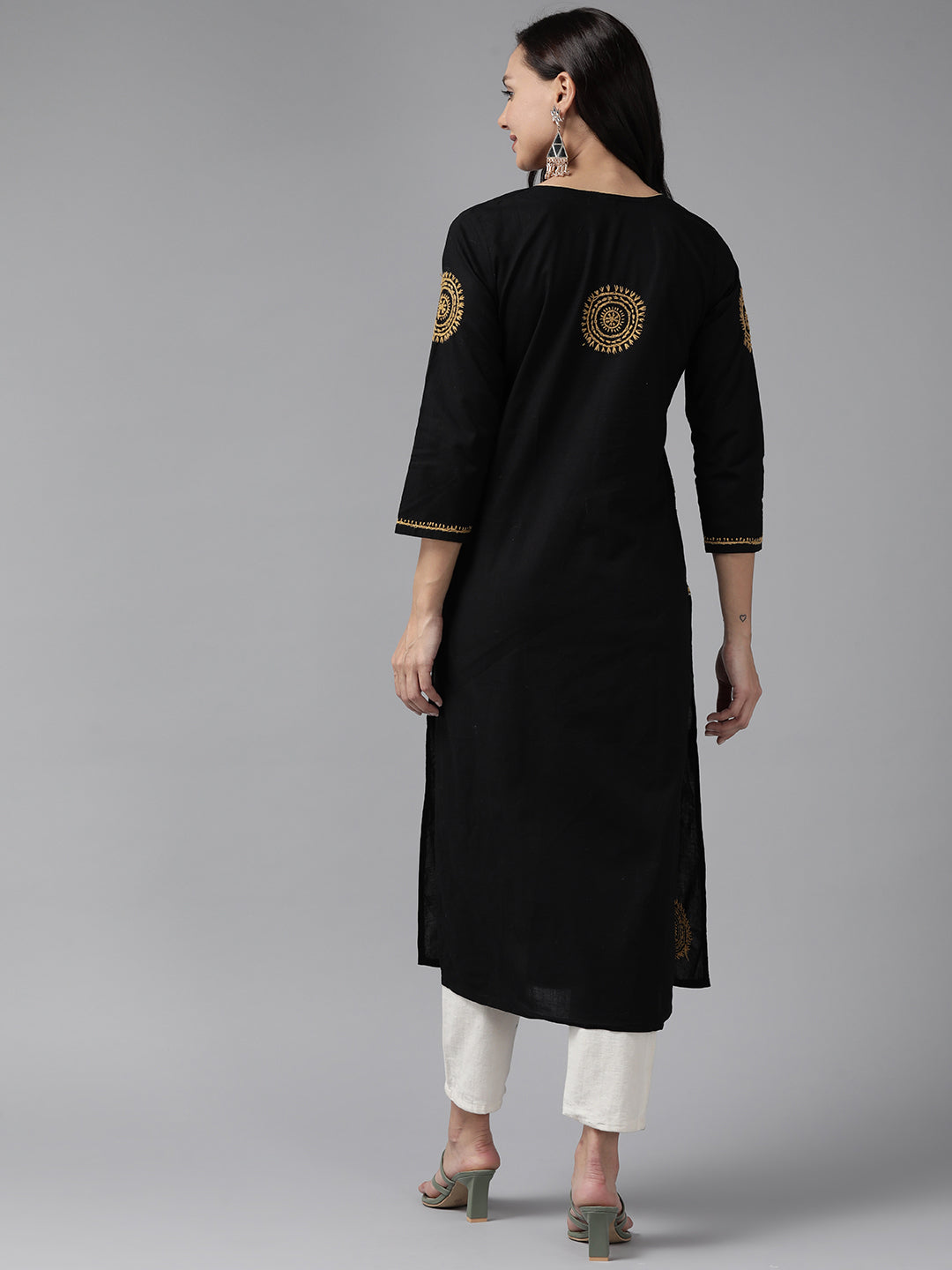 Black & Beige Cotton Artisan Embroidered Chikankari Kurta