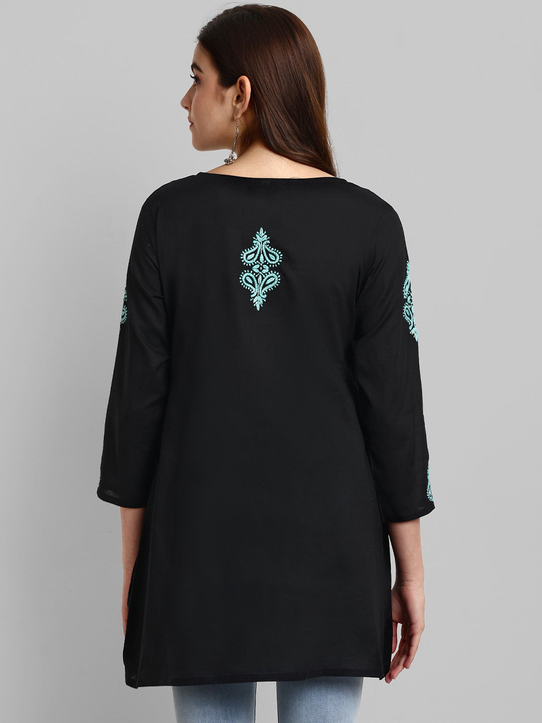 Black & Green Cotton Machine Woven Chikankari Tunic Shirt