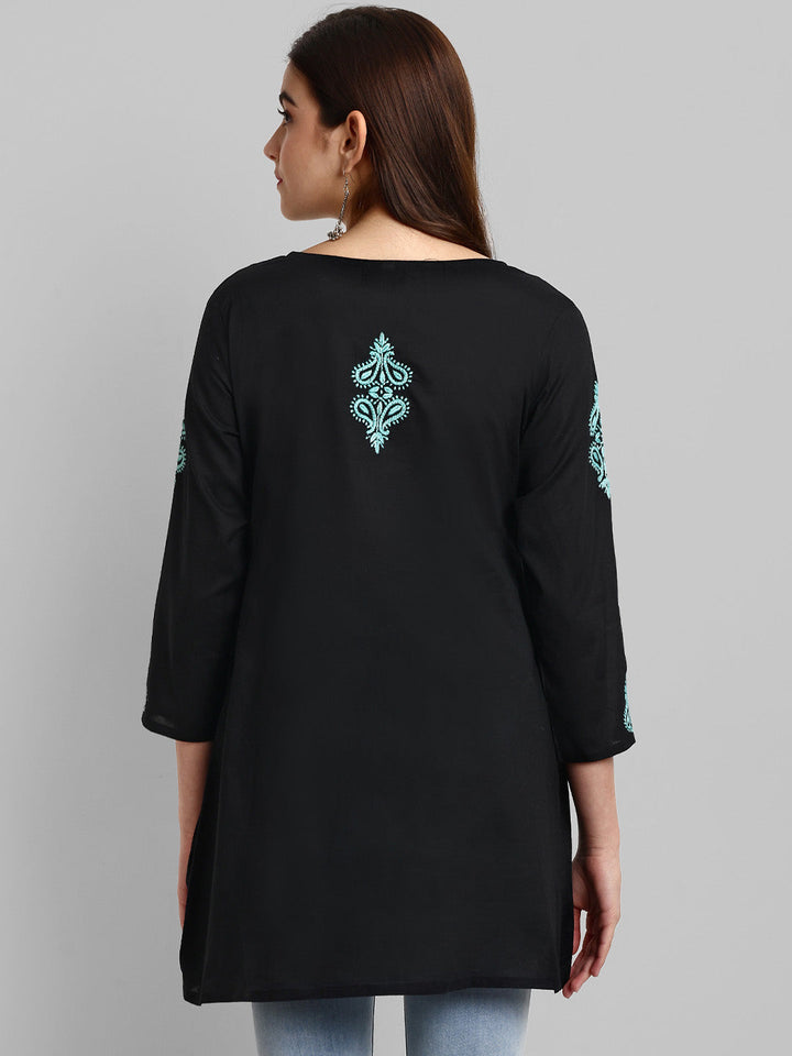Black & Green Cotton Machine Woven Chikankari Tunic Shirt