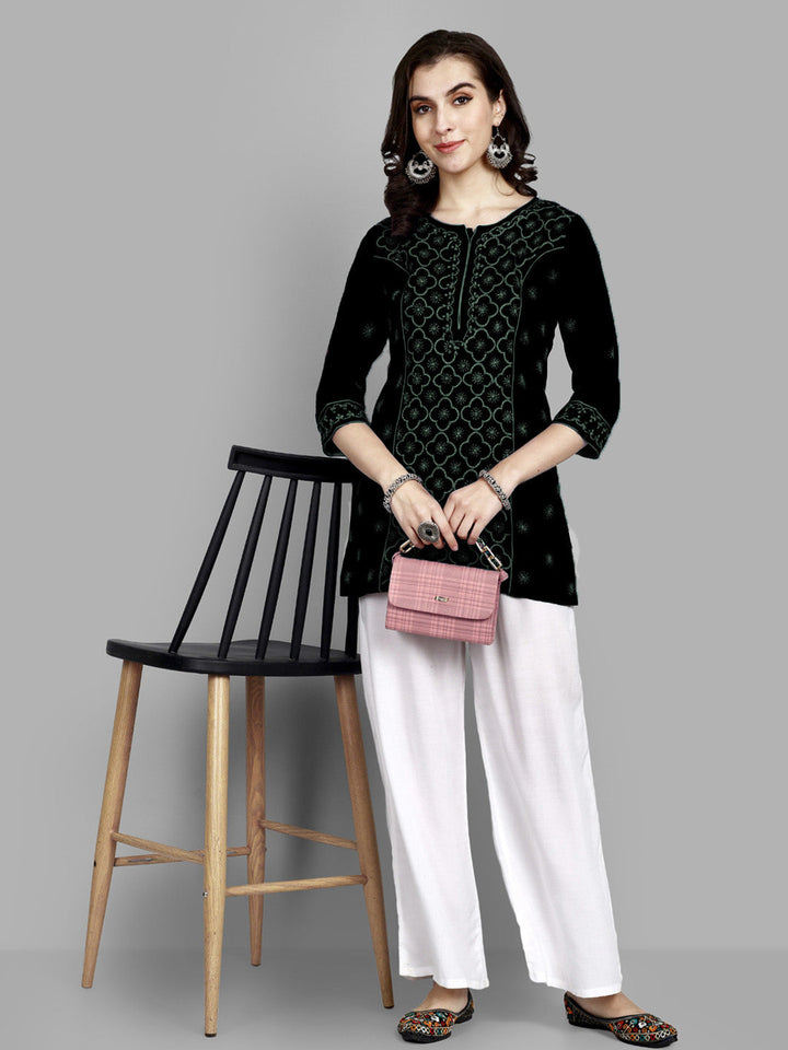 Black & Grey Cotton Chikankari Tunic Kurti