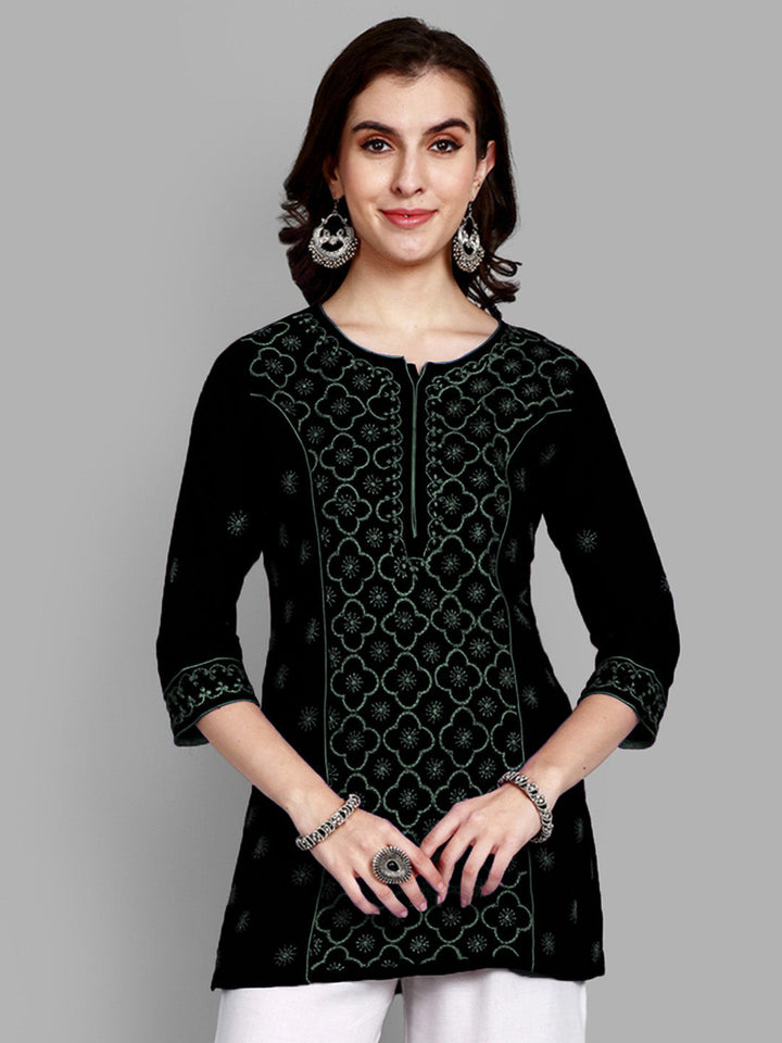 Black & Grey Cotton Chikankari Tunic Kurti