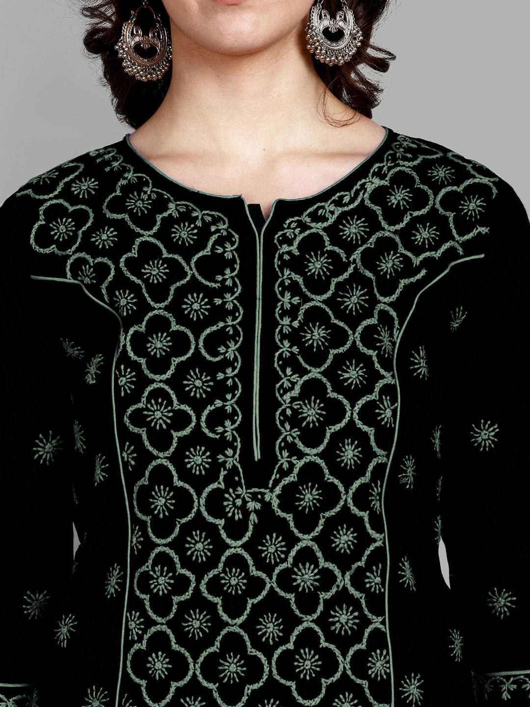 Black & Grey Cotton Chikankari Tunic Kurti