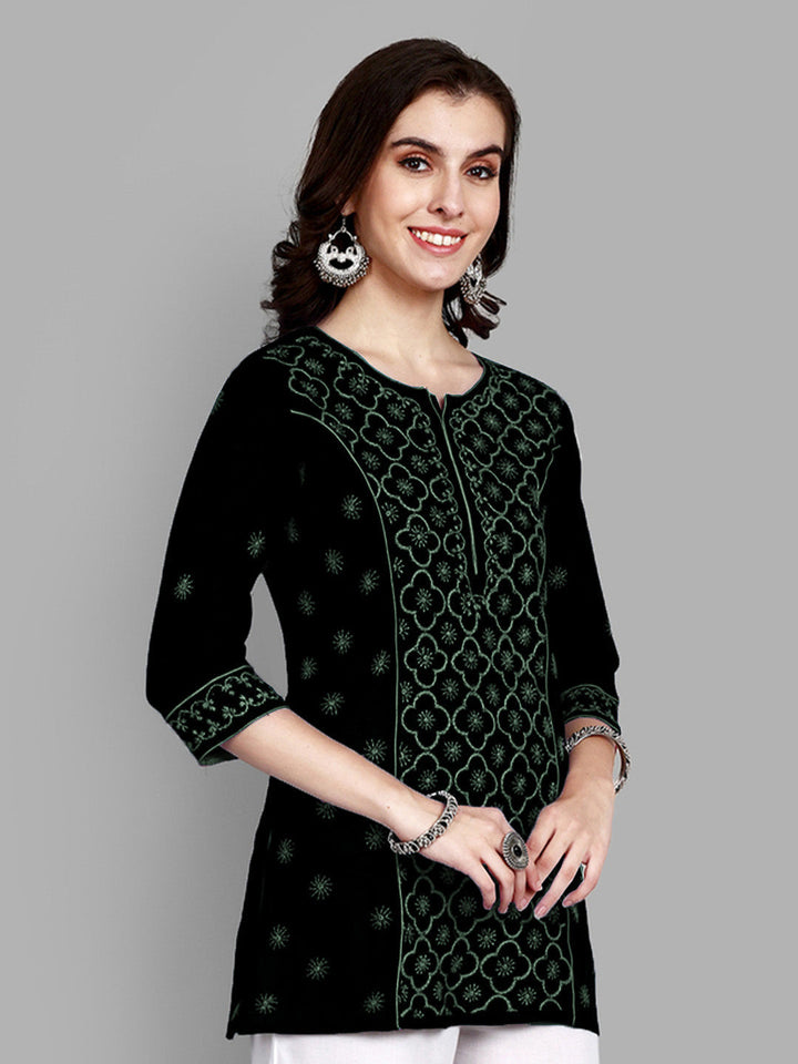 Black & Grey Cotton Chikankari Tunic Kurti