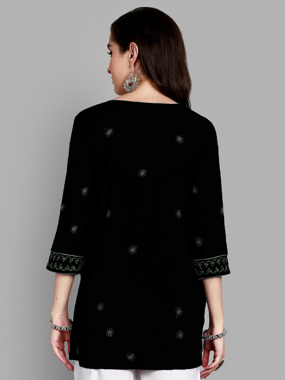 Black & Grey Cotton Chikankari Tunic Kurti
