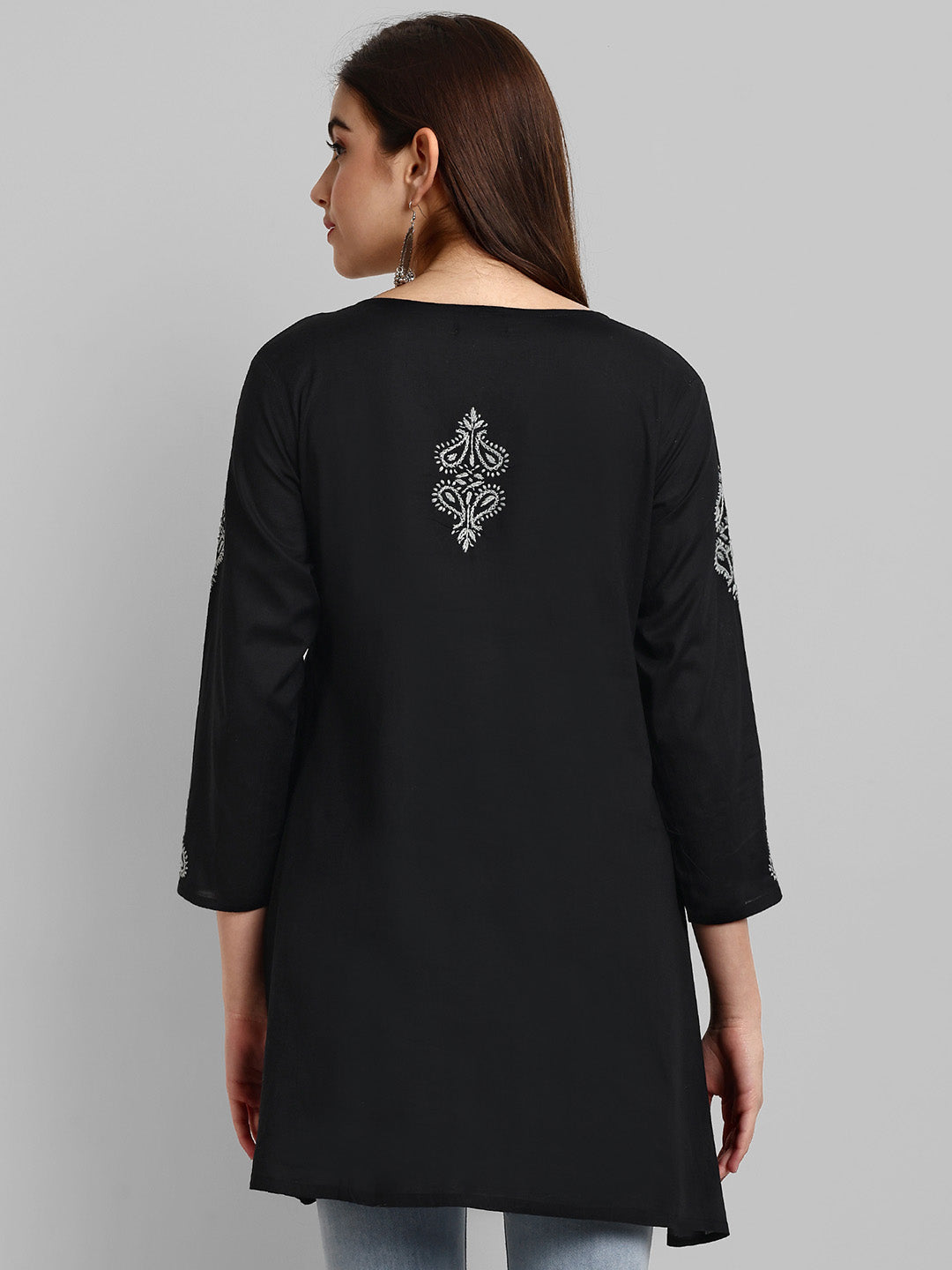 Black & Grey Cotton Machine Woven Chikankari Tunic Shirt